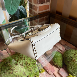 VALENTINO GARAVANI Rockstud Mini White Rigid Leather Tote Bag