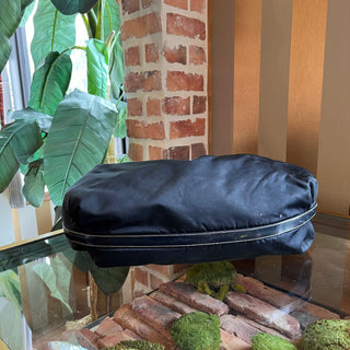 PRADA Navy Blue Nylon Embossed Leather Logo Hobo Bag
