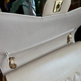 CHANEL Jumbo Double Flap Beige Caviar Quilted Leather Shoulder Bag