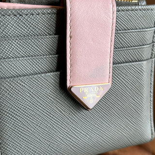 PRADA Small Gray Pink Saffiano Smooth Leather Wallet