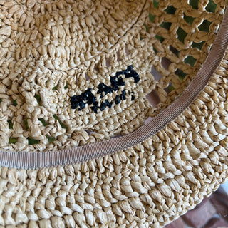 PRADA Natural Raffia Crochet Logo Bucket Hat SZL