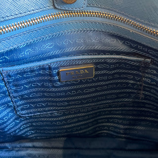 PRADA Double Zip Jeux Blue Lux Saffiano Leather Tote Bag