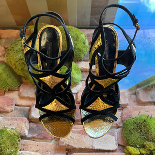 LOUIS VUITTON Black/Metallic Gold Leather Heels SZ 39 (US 9)