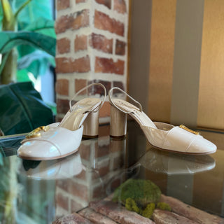 DIOR CD Beige Patent Leather Slingback Pumps SZ 38 (US 8)