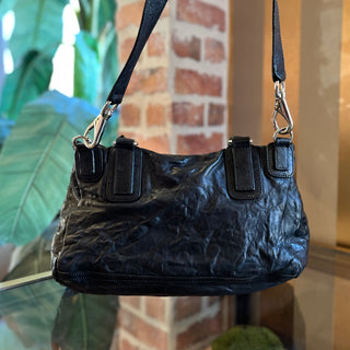 GIVENCHY Pandora Black Crinkled Leather Shoulder Bag