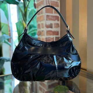 GUCCI Queen Bow Dialux Black Shiny Coated Canvas Hobo Bag