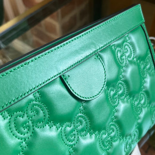 GUCCI Slim Chain Large Green Calfskin GG Matelasse Shoulder Bag