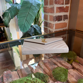 SAINT LAURENT Cassandre Beige Grain de Poudre Leather Wallet on Chain Bag