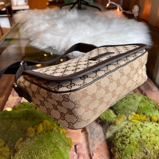 GUCCI Flap Messenger Monogram Canvas Crossbody Bag