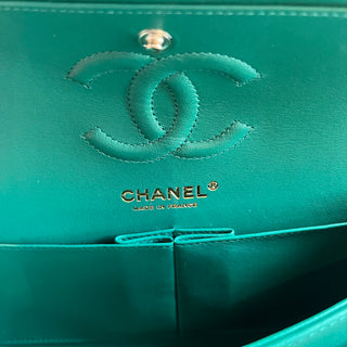 CHANEL Small Classic Double Flap Green Lambskin Quilted Shoulder Bag