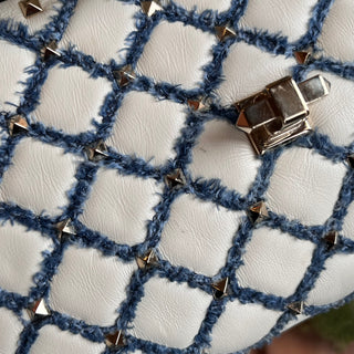 VALENTINO Rockstud Spike Denim Nappa Leather Wallet on Chain Crossbody Bag