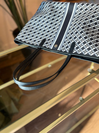 TORY BURCH Geo Logo Stripe Black Tote Bag