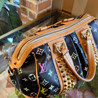 LOUIS VUITTON Courtney MM Black Monogram Multicolor Canvas Satchel Bag