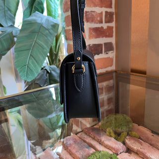 VERSACE Black Medusa Grained Calfskin Flap Shoulder Bag