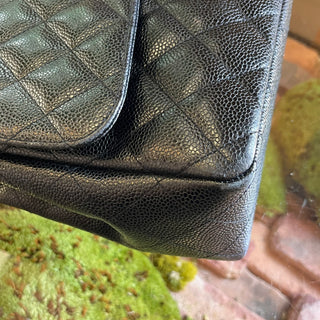 CHANEL Single Flap Jumbo Black Quilted Caviar Leather Shoulder Bag