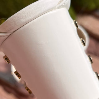 JIMMY CHOO Gold Tone Studded White Leather Heels SZ 35.5 (US 5.5)