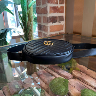 GUCCI GG Marmont Black Calfskin Matelasse Belt Bag SZ95/38(10US)