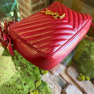 SAINT LAURENT Lou Camera Red Chevron Quilted Crossbody Bag