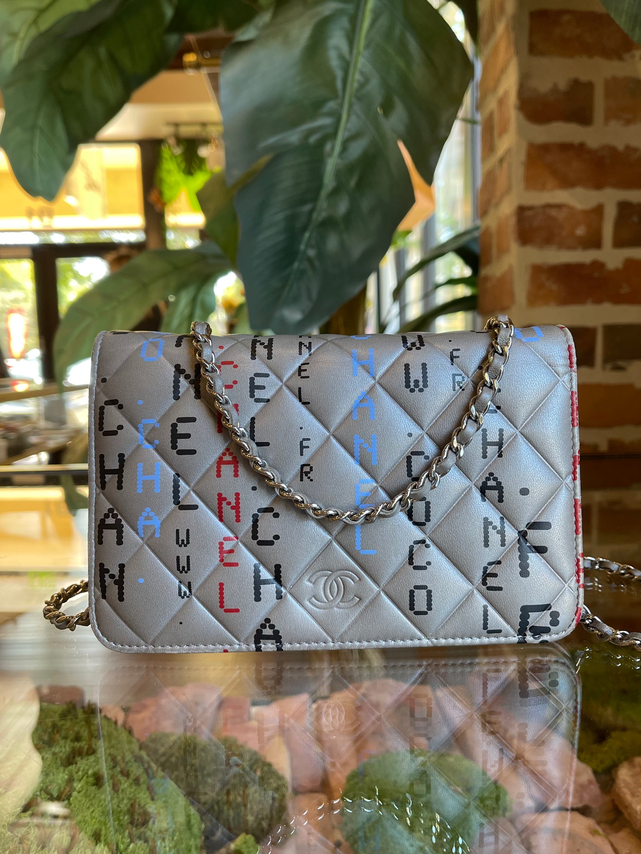 Chanel Gray Lambskin Leather Data Center Wallet on Chain