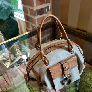 SALVATORE FERRAGAMO Brown Metallic Canvas Top Handle
