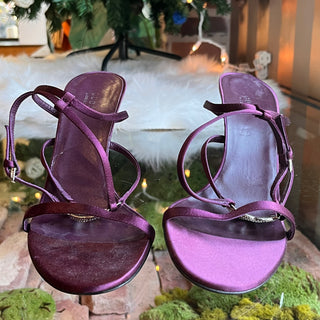 GUCCI Crystal GG Purple Satin Ankle Strap Sandals Heels SZ9
