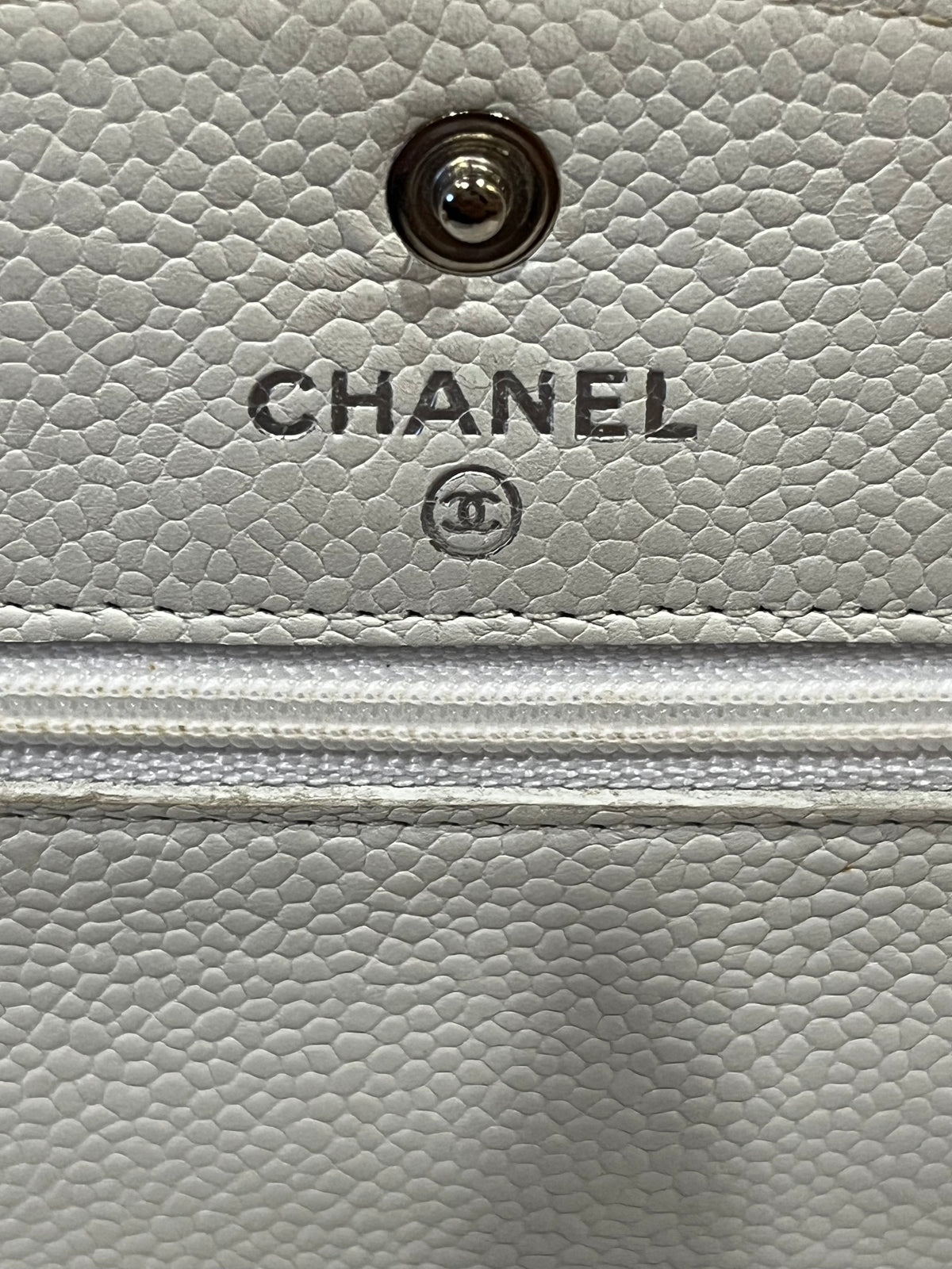 CHANEL White Caviar Leather Timeless Wallet on Chain