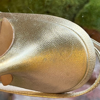 PRADA Vintage Metallic Gold Leather Leaf Sling Back Sandals SZ 39 (US 9)
