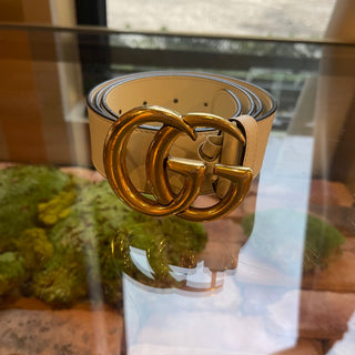 GUCCI White Leather GG Marmont Belt SZ90/35(8US)