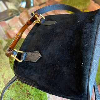 GUCCI Vintage Mini Black Suede Bamboo Top Handle Bag
