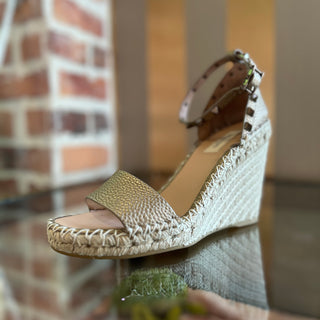 VALENTINO Metallic Double Rockstud Espadrilles Wedges SZ 38 (US 8)