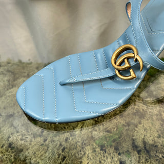 GUCCI Sweet Blue Nappa Matelasse Double G Sandals SZ38.5(8.5US)