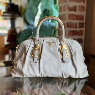 PRADA Bauletto Cream Glace Calfskin Leather Satchel