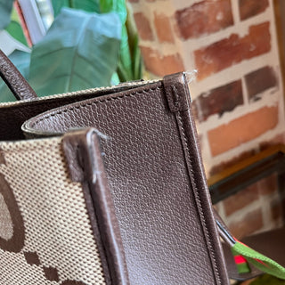 GUCCI Beige Monogram Jumbo GG Textured Dollar Calfskin Web Tote