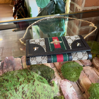 GUCCI GG Monogram Canvas Bee Web Stripe Continental Wallet