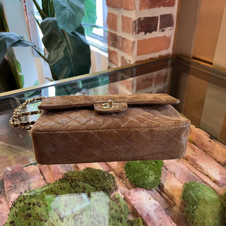 CHANEL Double Flap Medium Brown Iridescent Caviar Shoulder Bag