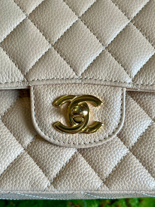 CHANEL Beige Caviar Leather Medium Double Flap