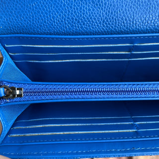 CHANEL Large Gusset Flap Blue Caviar Quilted Wallet