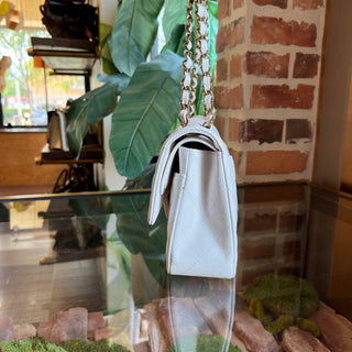 CHANEL Medium Double Flap White Caviar Leather Shoulder Bag