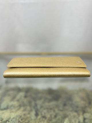 GUCCI GG Logo Gold Leather Long Wallet