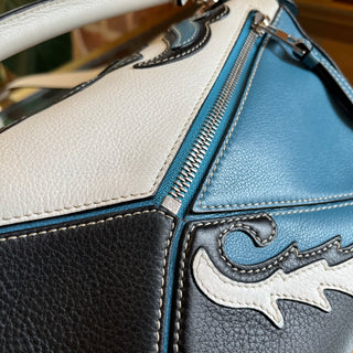 LOEWE Small Cowboy Puzzle Black Blue Western Shoulder Bag