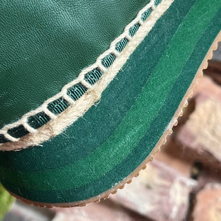 TORY BURCH Multicolor Knit Fabric Green Leather Espadrilles SZ 8