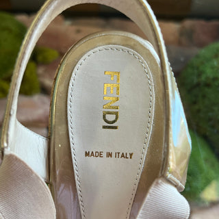 Fendi Patent Leather Elastic Accent Cork Sandals 37.5(7.5US)