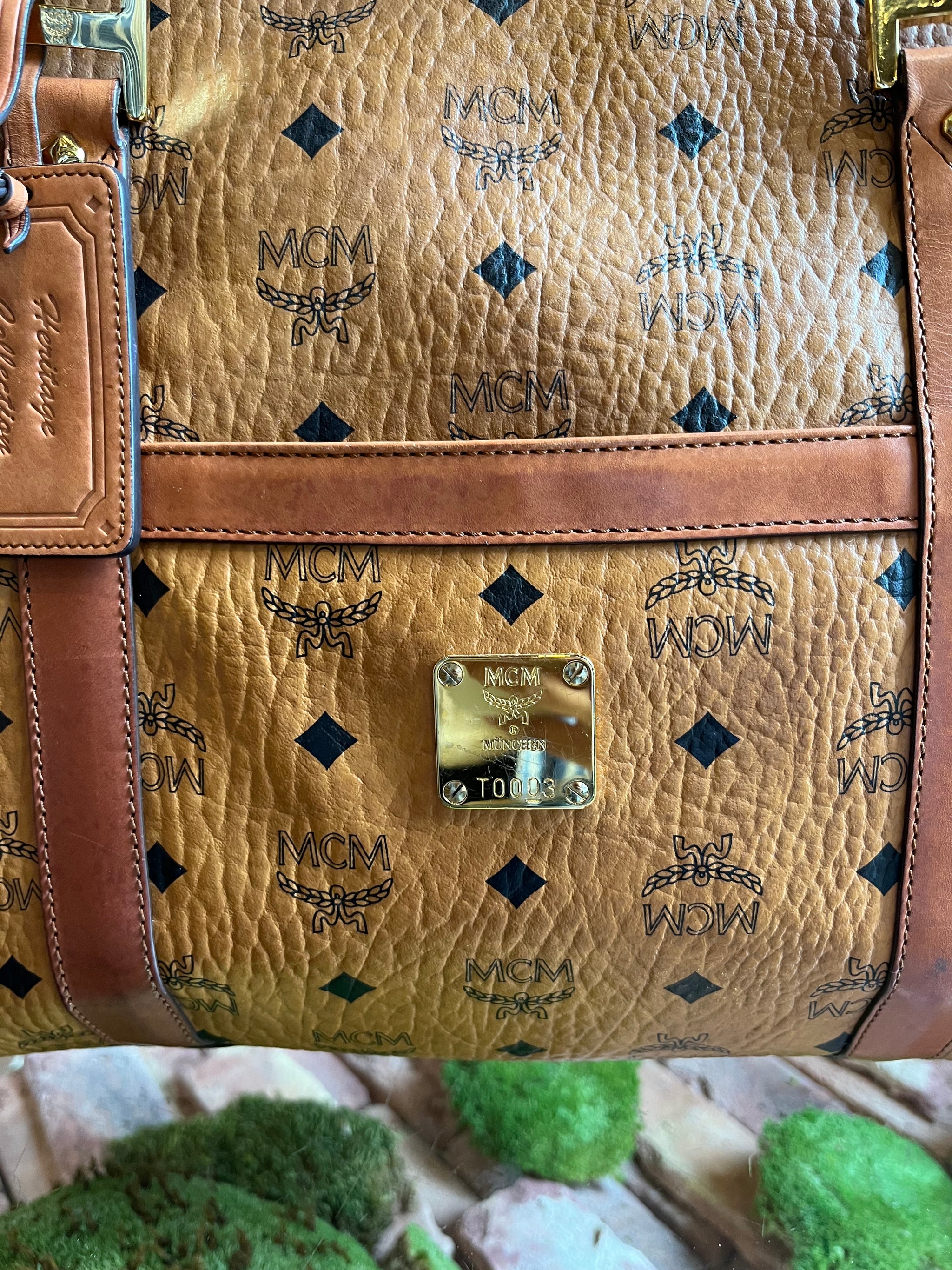 MCM - Vintage Cognac Visetos Boston Leather Bag