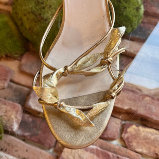 PRADA Vintage Metallic Gold Leather Leaf Sling Back Sandals SZ 39 (US 9)