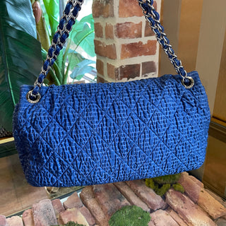 CHANEL Classic XL Textured Blue Nylon Handbag ADI1068