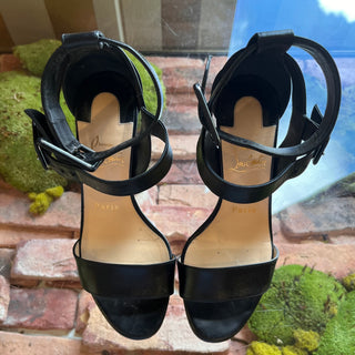 LOUBOUTIN Kid Multipoint 100 Black Leather Sandals SZ 36 (US 6)