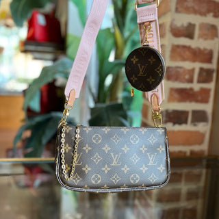 LOUIS VUITTON Multi Pochette Accessories Pink Brown Monogram Coated Canvas Crossbody Bag