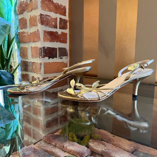 PRADA Vintage Metallic Gold Leather Leaf Sling Back Sandals SZ 39 (US 9)