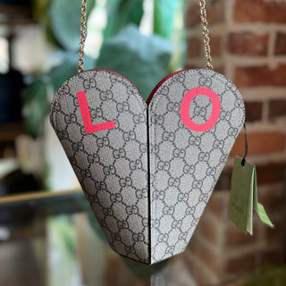 GUCCI Valentine's Day LOVE Heart Beige Ebony GG Coated Canvas Crossbody Bag