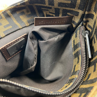 FENDI Brown Zucca Canvas Leather Shoulder Bag